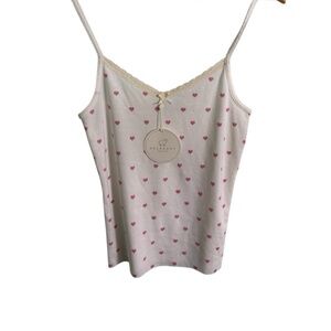 NWT Polkadot England Patti Hearts Print Camisole Top Lace Bow Dainty Large